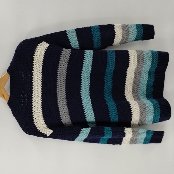 Falls Creek blue green color block stripe button cardigan sweater large XL - Picture 9 of 9